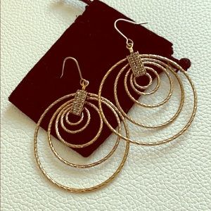 Gold Tone 5 Ring Hoop Earrings with CZ Accent